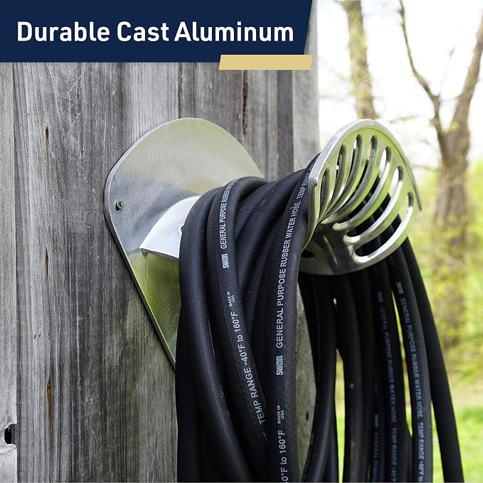 Hose Reel - Heavy Duty Aluminum Water Hose Hanger Wall Mount - Water Hose Holder for 100ft 1/2" Hoses - Hose Rack for Outside - Water Hose Holders for Outside by Kings County Tools