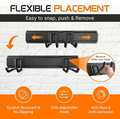 "96 Garage Tool Organizer Wall Mount - Heavy Duty 1020 lbs Metal Storage Rack, Easy Install Adjustable Hooks for Garden Tools Brooms