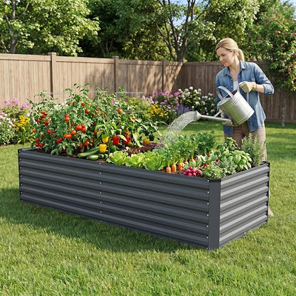 INNO STAGE 8x3x2ft Galvanized Raised Garden Bed, Raised Garden Bed Kit-Metal Planter Box Outdoor, Planting for Vegetables, Fruits, Herbs, Flowers, Grey