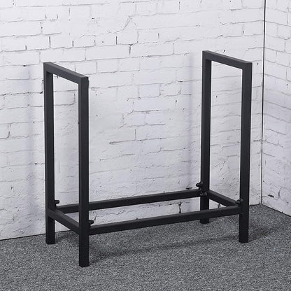 MBQQ Industrial Rustic 24" Firewood Log Rack for Home Fireplace Decoration, Indoor/Outdoor Wrought Iron Firewood Holder, Metal Lumber Storage Rack, Black