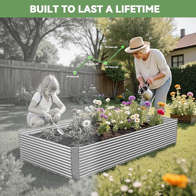 2 Pack Tall 6x3FT Raised Beds for Gardening, Corrugated Galvanized Steel Raised Garden Bed, Outdoor Metal Above Ground Garden Bed for Vegetables and Flowers(Rectangular)-6x3x1.5FT