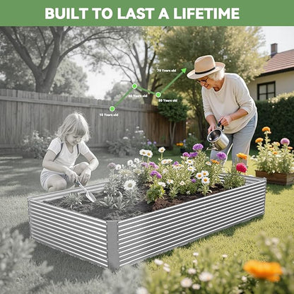 2 Pack Tall 6x3FT Raised Beds for Gardening, Corrugated Galvanized Steel Raised Garden Bed, Outdoor Metal Above Ground Garden Bed for Vegetables and Flowers(Rectangular)-6x3x1.5FT