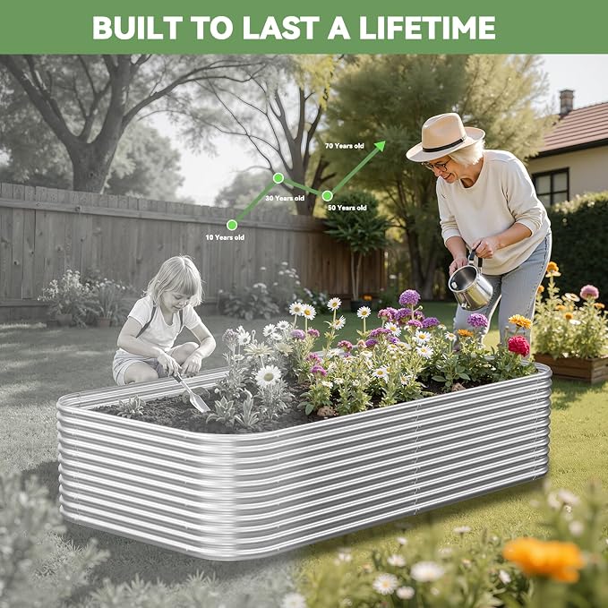 2 Pack Tall Corrugated Galvanized Steel Raised Garden Bed Outdoor, Metal Above Ground Garden Bed for Vegetables and Flowers, Raised Beds for Gardening-3x2x1.5FT