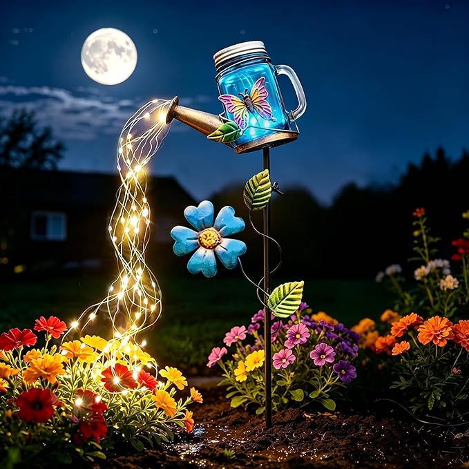 SRNPMIU Solar Watering Can Light, Yard Outdoor Decor Lights, IP65 Waterproof, Hanging Butterfly Garden Light, Outside Garden Flower Bed Decor, Women Gift, Birthday Gifts