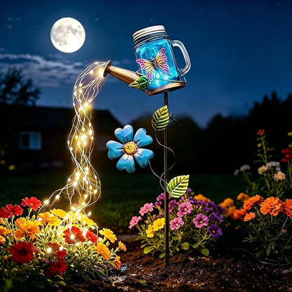 SRNPMIU Solar Watering Can Light, Yard Outdoor Decor Lights, IP65 Waterproof, Hanging Butterfly Garden Light, Outside Garden Flower Bed Decor, Women Gift, Birthday Gifts