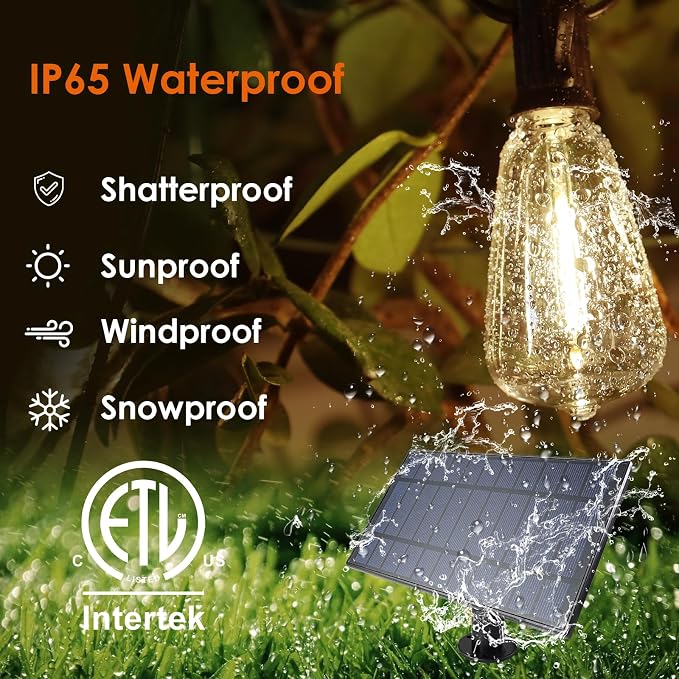 Bdrofn 2 Pack 120FT Solar String Lights Outdoor,Solar Patio Lights Waterproof with Remote & 80+4 Dimmable ST38 Shatterproof LED Bulbs,Commercial Grade Solar Powered String Lights for Outside