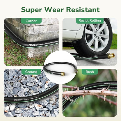 GreatBuddy Garden Hose 3ft, 5/8" Water Hose Heavy Duty, Flexible, Lightweight Hybrid Hose, Burst 600 PSI with Solid Brass Male to Female Fittings Leakproof Hose for Backyard, Garden