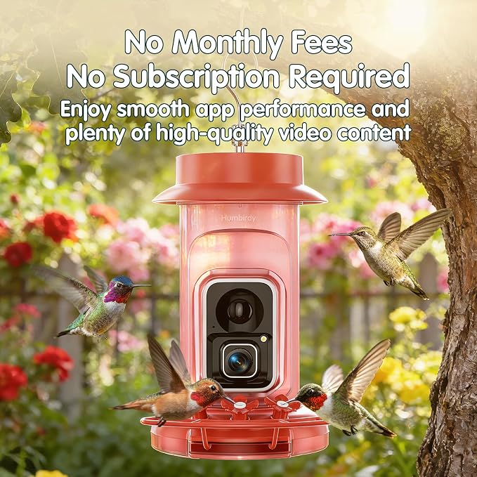 Hummingbird Feeder with Camera, 4K Ultra HD Video at 30fps, 10x Slow-Motion at 120fps,1.9in Closer Focus, No Subscription,Leak Proof, Ant Moat,Solar Powered, 2.4G&5G Wi-Fi,Bird Lover Gift
