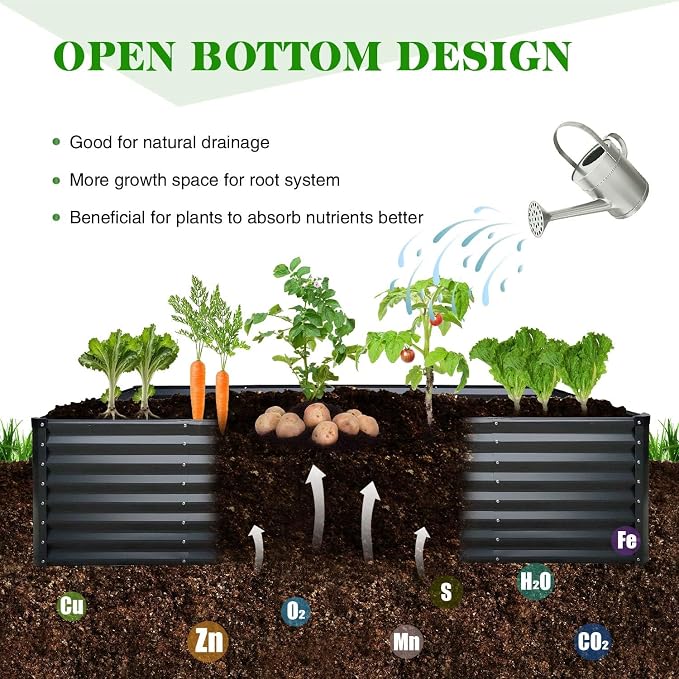 GrowHaus 8x4x2FT Galvanized Raised Garden Bed, Planter Boxes Outdoor Large Metal Garden Beds for Planting Vegetables Flowers Herbs Rectangle Dark Gray