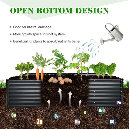 GrowHaus 8x4x2FT Galvanized Raised Garden Bed, Planter Boxes Outdoor Large Metal Garden Beds for Planting Vegetables Flowers Herbs Rectangle Dark Gray