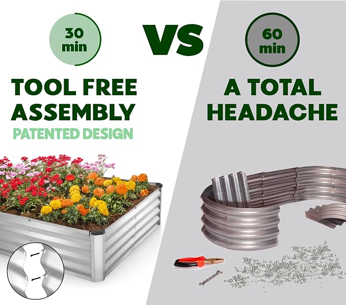 Plant & Plot Galvanized Raised Garden Beds Outdoor // 8×4×1 ft Planter Raised Beds for Gardening, Vegetables, Flowers (Silver) // Large Metal Garden Box // Patented Tool-Free Design