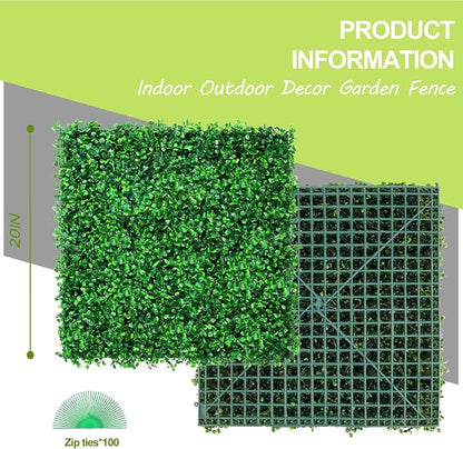 AOKIIE 20"x20" Artificial Grass Wall 24Pcs UV-Anti Boxwood for Outdoor | Grass Wall Panels UV-Anti & Weatherproof Boxwood Hedge, Privacy Greenery Screen for Outdoor Patio, Garden Fence Backdrop