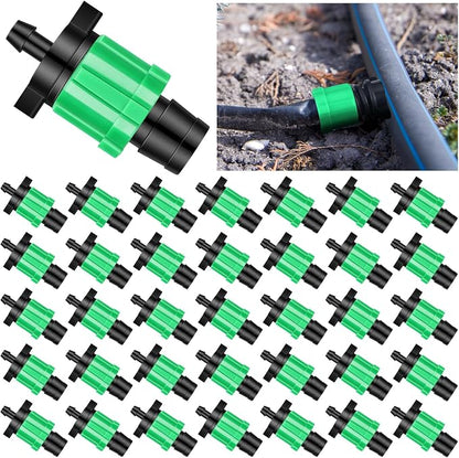 Frienda 50 Pcs Drip Tape Connector Fittings, Locks 1/4" Barb for 5/8" Drip Irrigation Fitting Kit Irrigation Tubing Connectors Tools Coupling Barbed Locking Fitting (Green)