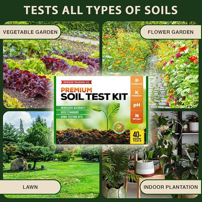 Premium Soil Test Kit: 40 Complete Tests for Lawns, Gardens, and Vegetables. Tests for Ammonia Nitrogen, pH, Phosphorus, and Potassium.