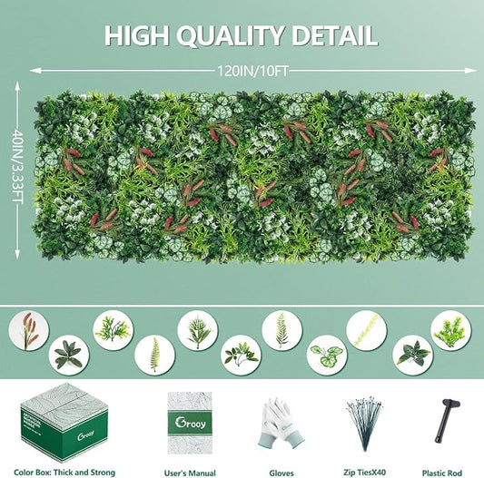 Artificial Grass Wall Panels, 40"x120" Fake Ivy Greenery Wall Backdrop Roll, UV-Anti Faux Boxwood Grass Panels Green Wall Decor for Garden Patio Balcony