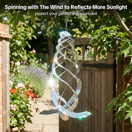 OFFO Bird Reflectors, 14.8 inch Double-Sided Reflective Bird Scare Devices with Stainless Steel Hook, Spiral Reflectors Outdoor Garden Decor for Tree Patio Farm Orchard Porch Pool, 8 PCS
