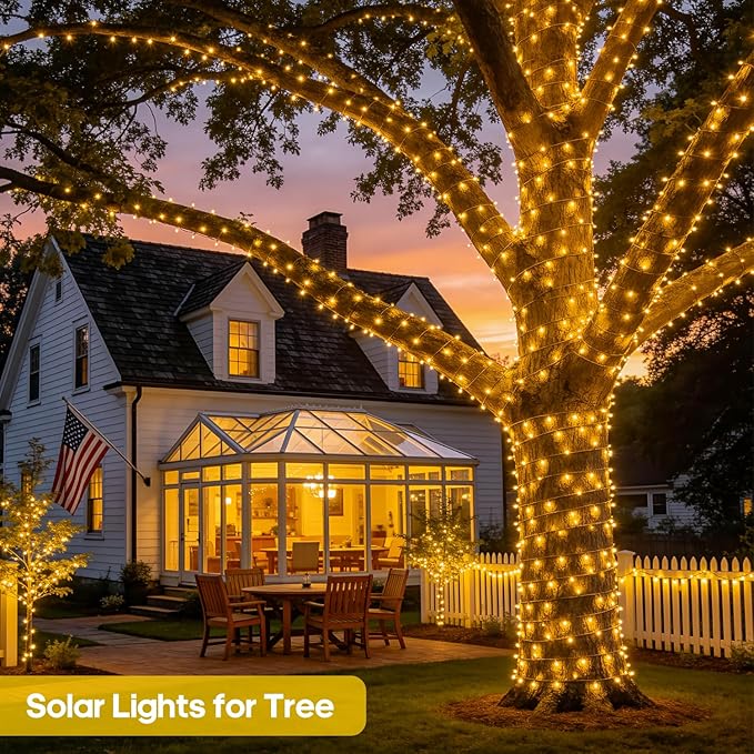JMEXSUSS 2 Pack Solar String Lights Outdoor, Total 400LED 151FT, Warm White | Christmas Lights Outdoor Waterproof, 8 Modes Solar Powered String Lights for Outside Patio Yard Tree Christmas Decorations