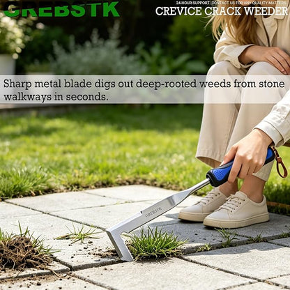 GREBSTK Crack Weeder Crevice Weeding Stainless Steel Sharp Lightweight Tool | Razor-Sharp Rust-Resistant L-Shaped Blade, Comfortable Non-Slip Handle, for Patio Cracks, Driveway Gaps, Walkway Edging