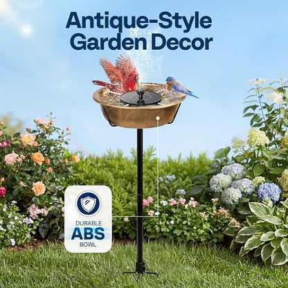 VIVOHOME Bird Bath with Solar Fountain for Outside, Weather-Resistant ABS Birdbath Bowl with Solar Powered Pump, Metal Ground Stake for Outdoor, Garden, 1.45 Gallons, Copper