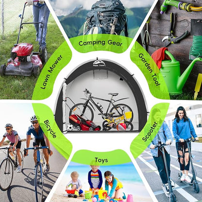 Happy Travel Bike Storage Tent Shed, Outdoor Waterproof Bicycle Covers Shelter with Window for 2/3/4/6/8 Bikes,Oversized Outside Portable Sheds for Lawn Mower,Garden Tools