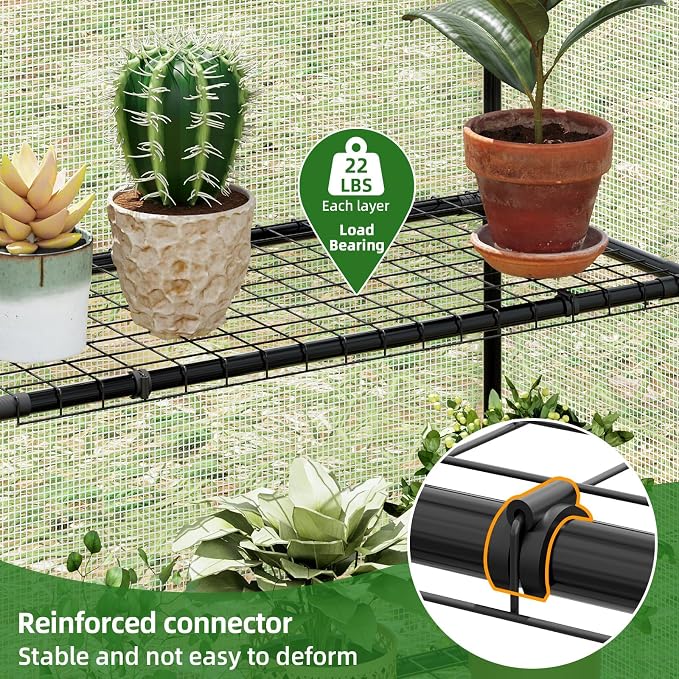 Superlele Walk-in Greenhouse for Outdoor, 56x29x77 Inch Portable Garden Green House with 6 Tiers (3 Tiers Each Side), Reinforced White PE Mesh Cover, 4 Ground Stakes for Stability, Zippered Door