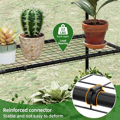 Superlele Walk-in Greenhouse for Outdoor, 56x29x77 Inch Portable Garden Green House with 6 Tiers (3 Tiers Each Side), Reinforced White PE Mesh Cover, 4 Ground Stakes for Stability, Zippered Door