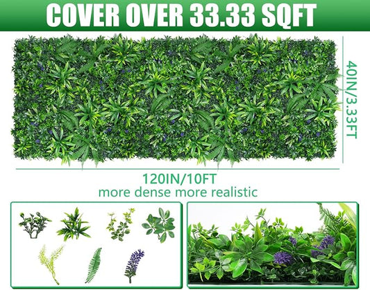 Grooy Artificial Boxwood Roll Panels, Grass Wall Panels 40"x120"(33.33 SQFT), Privacy Hedge Fence Screen with UV Protection, Fake Greenery Backdrop for Indoor Wedding and Outdoor Garden Backyard