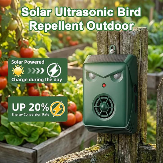2026 New Solar Ultrasonic Bird Repellent Devices, Woodpecker Deterrent for House Siding, Waterproof Pigeon Repeller Outdoor Animal Repellent for Outside Balcony Patio Garden (2 Pack)