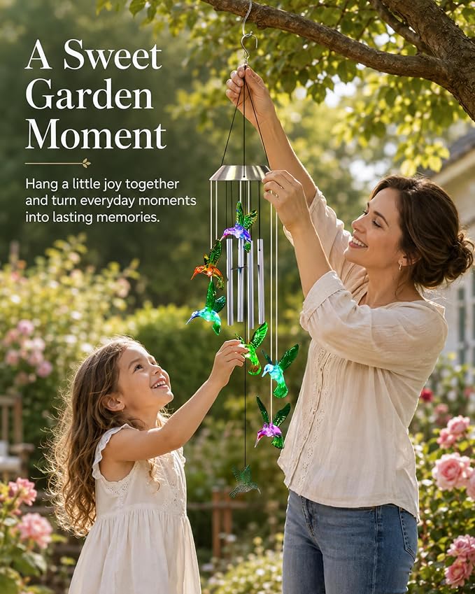 Nacome Wind Chimes for Outside: Tubes Memorial Wind Bell Mother's Day Birthday Gifts for Mom Women Grandma Her - Yard Garden Indoor Outdoor Decor (Hummingbird)