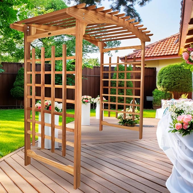 All Things Cedar 8-Foot Pagoda Arbor Garden Arch Trellis for Climbing Plants, Transform Garden or Patio Spaces, Made from Premium Western Red Cedar