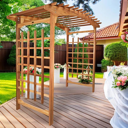 All Things Cedar 8-Foot Pagoda Arbor Garden Arch Trellis for Climbing Plants, Transform Garden or Patio Spaces, Made from Premium Western Red Cedar
