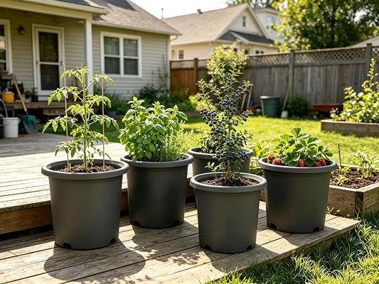 16 inch Deep Large Planters for Outdoor Plants, 4-Pack Plastic Plant Pots with Drainage Holes, Heavy Duty 10 Gallon Garden Planter for Tomato, Vegetables, Flower Growing Deeper -16" Wx15"H, Dark Gray
