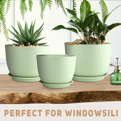 YNNICO Plant Pots 12/10/9 inch Set of 3, Flower Pots with Multi Mesh Drainage Holes, Large Planters for Indoor Outdoor Garden Plants and Flowers. (Green)
