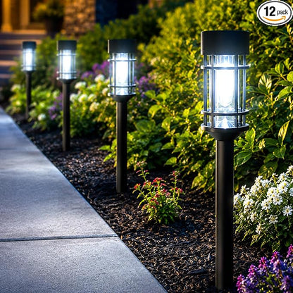 ILANCK 12 Pack Solar Lights Outdoor Parhway, Metal & Glass 21" Large Solar Pathway Lights, Solar Powered Garden Lights for Yard, Landscape, Driveway Walkway