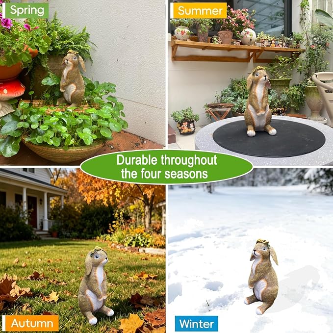 Rabbit Garden Statues Handmade Bunny Yard Decorations Outdoor Statue Resin | Weatherproof Bunny Statue for Yard Lawn Porch Realistic Rabbit Garden Decor Christmas Housewarming Gift for Mom Grandma