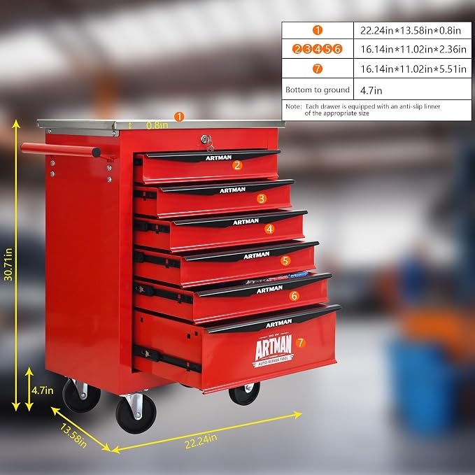 KEIKI 6 Drawers Tool Cart on Wheels,Multifunctional Rolling Tool Chest Tool Storage,Drawers Rolling Tool Trolley Organizer Tool Case for Garage, Warehouse, Workshop, Repair Shop (Red)