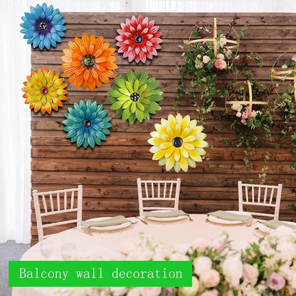 Outdoor Metal Wall Art Decor, 2 Pack 8 Inch Sunflower Wall Decorations, Hanging Outdoor Wall Decor, Handmade Metal Flowers for Outdoor Outside Indoor Decor,Yellow