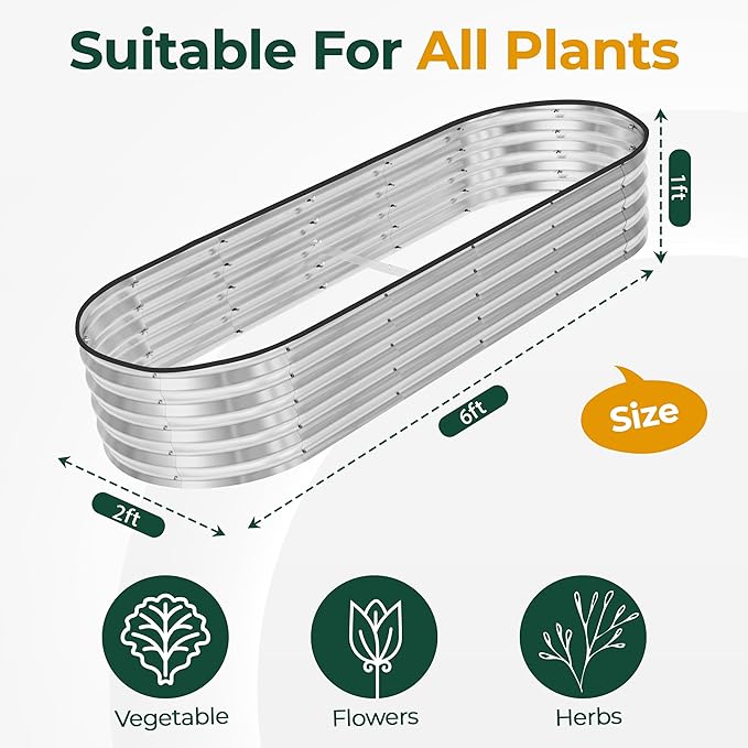 Utopia Home Galvanized Raised Garden Bed, 2 Pack 6x2x1 Ft Lightweight Planter Boxes Outdoor with Easy Assembly, Large Garden Bed for Vegetables, Fruits, Flowers, Silver,