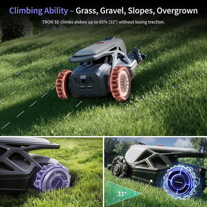 TRON SE Robotic Lawn Mower for Up to 3/8 Acre,No Perimeter Wire | FlowCut Mulching Wire-Free w/ 140° AI Vision With nRTK V-SLAM,Auto Mapping,AI Obstacle Avoidance, Smart App Control,65% Slope