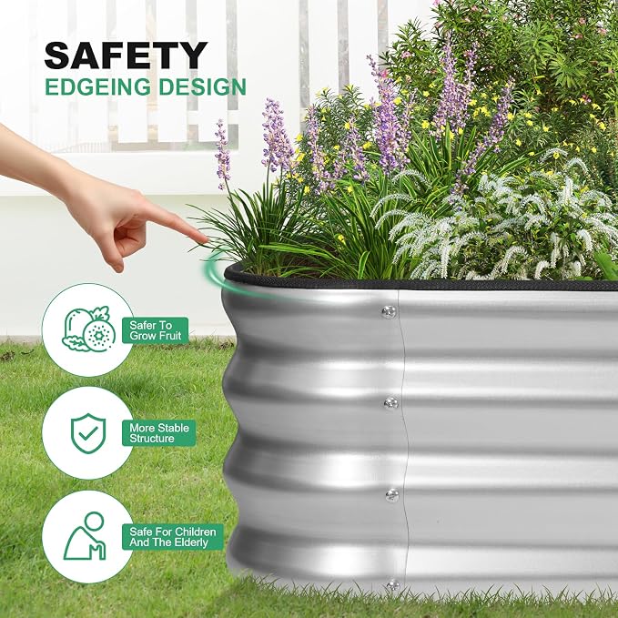 1MORE Raised Garden Bed -5X3X1 Galvanized Planter Box for Outdoor Gardening,4 in 1 Modular Raised Bed Kit with Protective Tape, Gloves for Herb,Ideal for Vegetables and Plants.Sliver-1Pcak