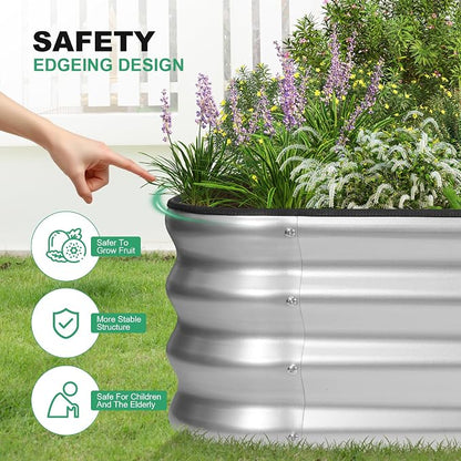 1MORE Raised Garden Bed -5X3X1 Galvanized Planter Box for Outdoor Gardening,4 in 1 Modular Raised Bed Kit with Protective Tape, Gloves for Herb,Ideal for Vegetables and Plants.Sliver-1Pcak