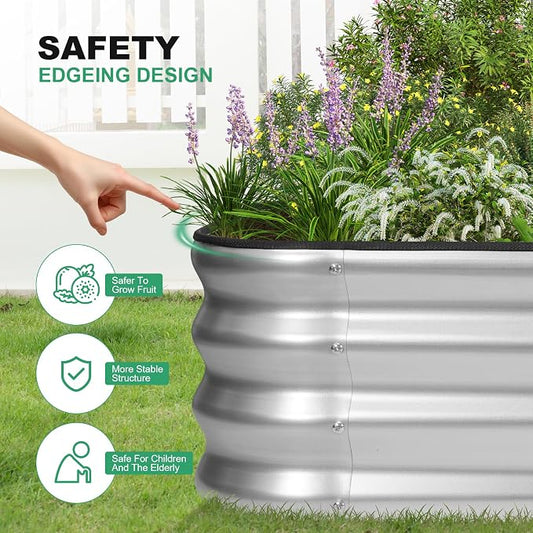 1MORE Raised Garden Bed -5X3X1 Galvanized Planter Box for Outdoor Gardening,4 in 1 Modular Raised Bed Kit with Protective Tape, Gloves for Herb,Ideal for Vegetables and Plants.Sliver-1Pcak