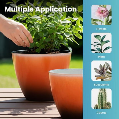 Vanslogreen Plant Pots for Indoor Outdoor Plants, Pack of 4 Plastic Flower Pots with Drainage Holes and Saucers, 8 Inch Glazed Planters for Indoor Plants Office Home Decor (Orange, 4pcs)