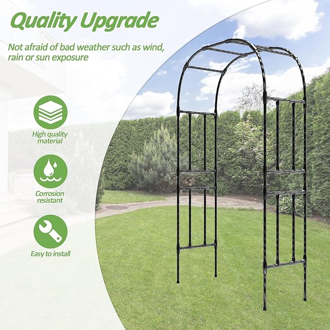 Thickened Metal Garden Arch-59(L)*94.5"(H),Garden Trellis for Climbing Plants Outdoor, Heavy Duty Rust-Proof Iron Arbor Archway for Backyard, Patio, Lawn and Wedding Decorations(20MM Pipe)