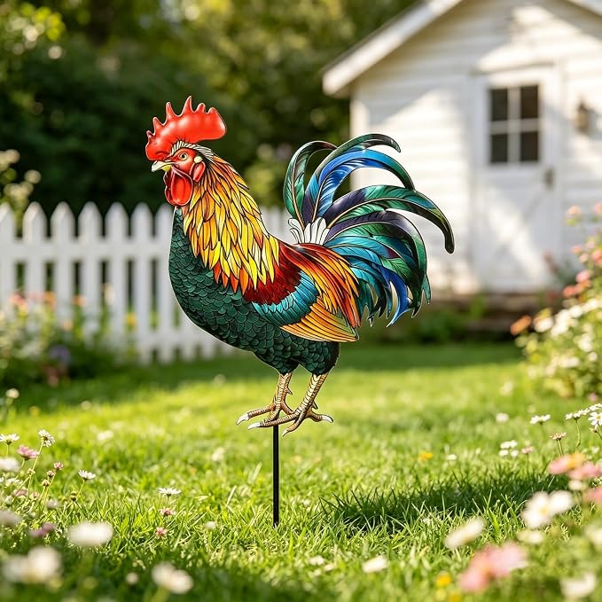 Decorative Garden Stakes with Roosters Design,Ideal for Chicken Lovers for Yard Art, Outside, Patio, Outdoor Decor, Garden Decorations, Lawn Ornaments