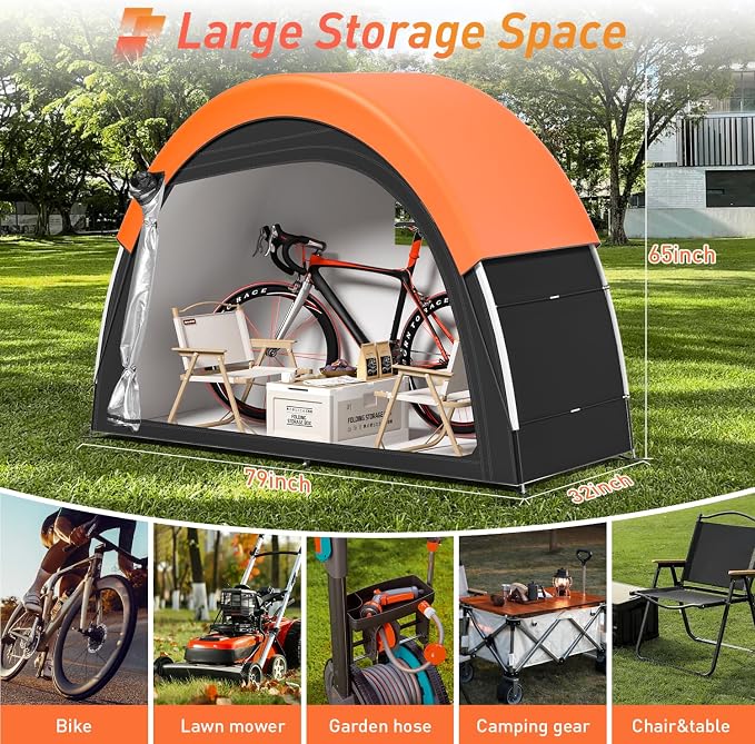 Upgraded Bike Tent with Rain Cover, Portable Outdoor Storage Shed for 2-3 Bikes, 210D Oxford Fabric PU4000 Waterproof, Bike Shed/Bike Cover for Motorcycles, Garden Tools, Lawn Mower