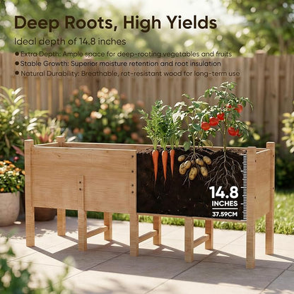 TABU 87x22x32in Raised Garden Bed, Wooden Outdoor Planting Kit, 15In Depth | Ergonomic Elevated Planter Box with Drainage Holes & Legs, Sturdy Structure, for Patio & Backyard Vegetables, Herb, Flower