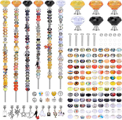 AIPRIDY DIY Crystal Beaded Fairy Wand Garden Stakes Kit, Colorful Decorative Wands with Assembly Guide, 12 or 10 Inch Threaded Rods,Outdoor Garden Decoration Set (174, Black+White+Sun+Diamond Top)