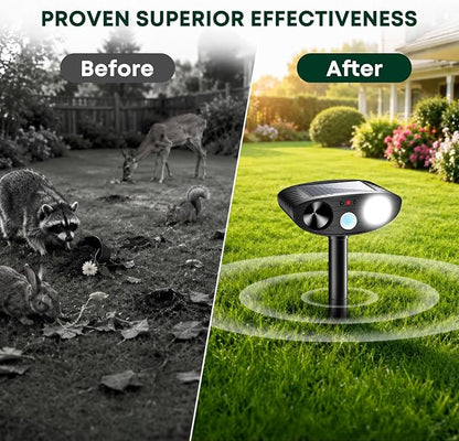 2026 Upgraded Solar Ultrasonic Animal Repeller Outdoor, Sonic Fortress Pro Deer Repellent with Motion, Waterproof,Cat Deterrent for Garden Yard, Squirrel Raccoon Skunk Rabbit Dog Bird (Black, 2-Pack)