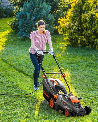 DOVAMAN 13Amp 16" Lawn Mower, 98% Collection, 13.2-Gallon Bag, 5-Position Height Adjustment, 3-Step Quick Vertical Fold Storage, 2-in-1 Mulching & Bagging, Corded Lawn Mower for Your Garden